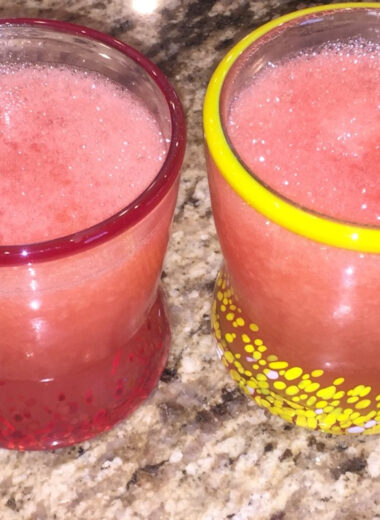 Two glasses filled with watermelon margaritas