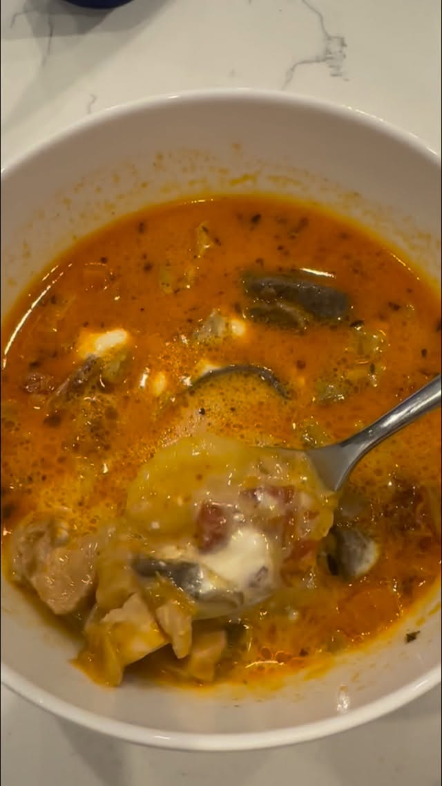 Another episode of what I make while my granddaughter sleeps… 

MARRY ME CHICKEN GNOCCHI SOUP
 
This was so delicious!  Super easy to throw together then add the gluten free gnocchi and cream in right before you serve it 😊

I also added mushrooms because we love them 🍄

Ingredients-

Chicken thighs 
Chicken bone broth 
Tomato paste 
Gf gnocchi
Mirepoix 
Sun dried tomatoes 
Garlic
Italian seasoning 
Heavy cream 
Mushrooms 
Red pepper flakes 
Salt and pepper 

I baked the chicken ahead of time and chopped it once it was cooked. 

Sauté the veggies in a little evoo and season with snp. 
Add everything else to the crockpot and cook on low. 
Turn the heat to sear right before serving and add the gnocchi. 
Turn the heat off and stir in the cream when the gnocchi is done. It only takes 3 minutes. 

Enjoy 💗

#glutenfreefood #crockpot #grammylife #sleepingbaby #quickmeals