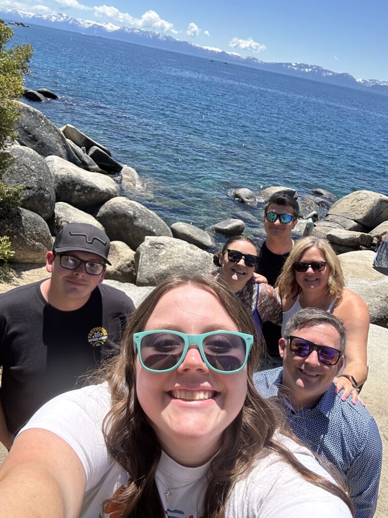 A picture of a family by ake Tahoe